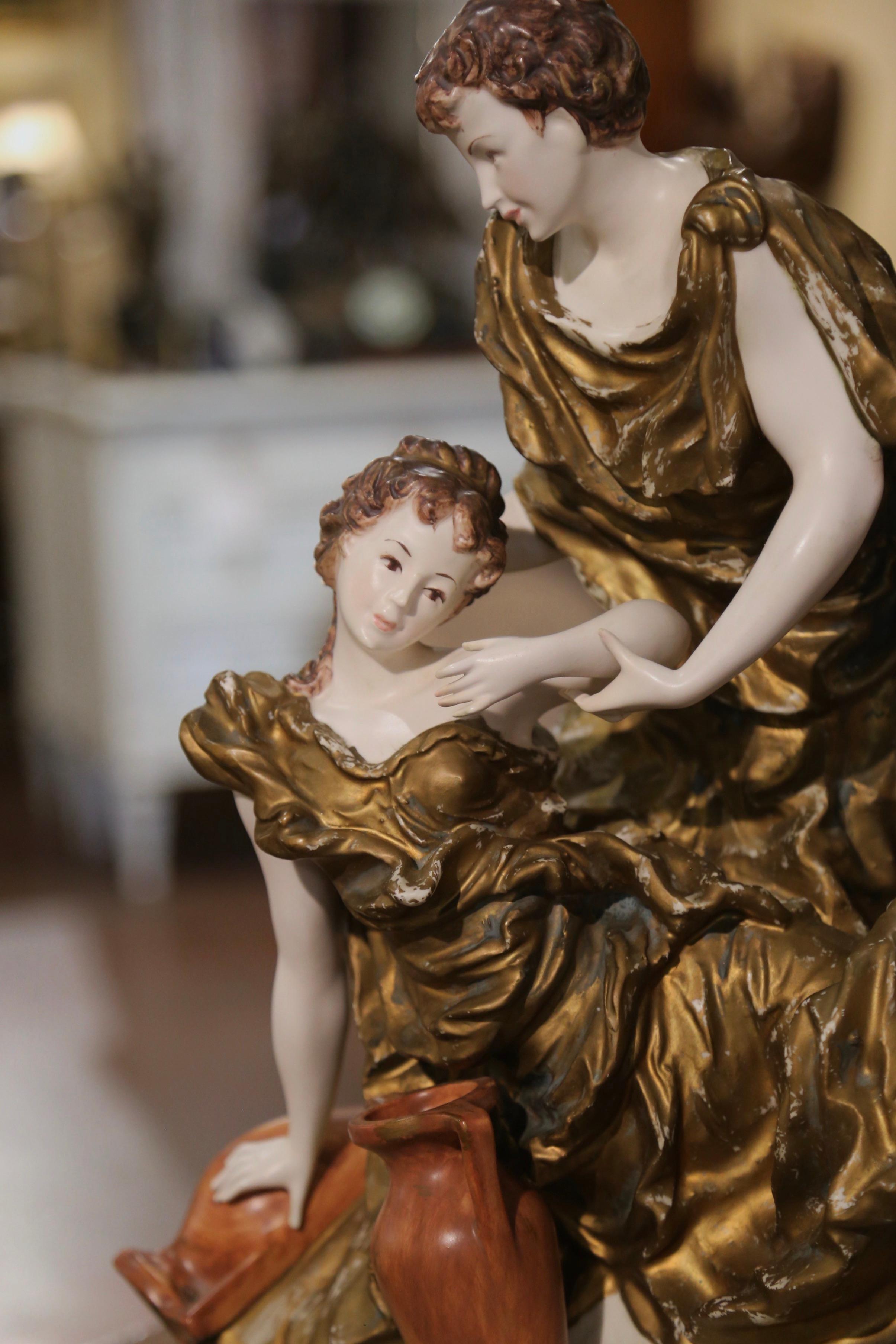 Majolica 20th Century Italian Hand-Painted and Gilt Porcelain Capodimonte Figurine Statue For Sale