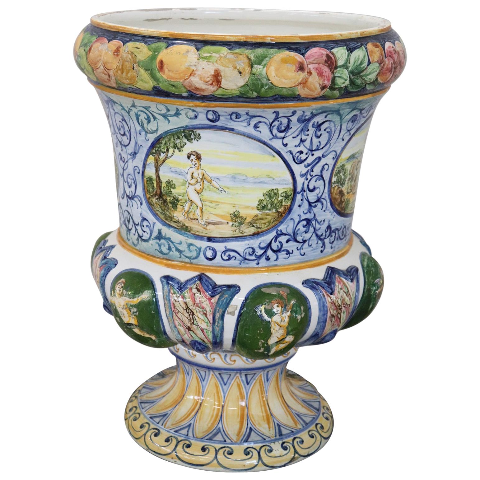20th Century Italian Hand Painted Ceramic Vase by Giuseppe Piccone