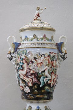 Italienische handbemalte Keramikvase des 20. Jahrhunderts mit Säule von Capodimonte