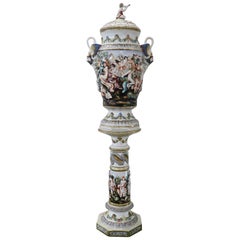 Vintage 20th Century Italian Hand Painted Ceramic Vase with Column by Capodimonte