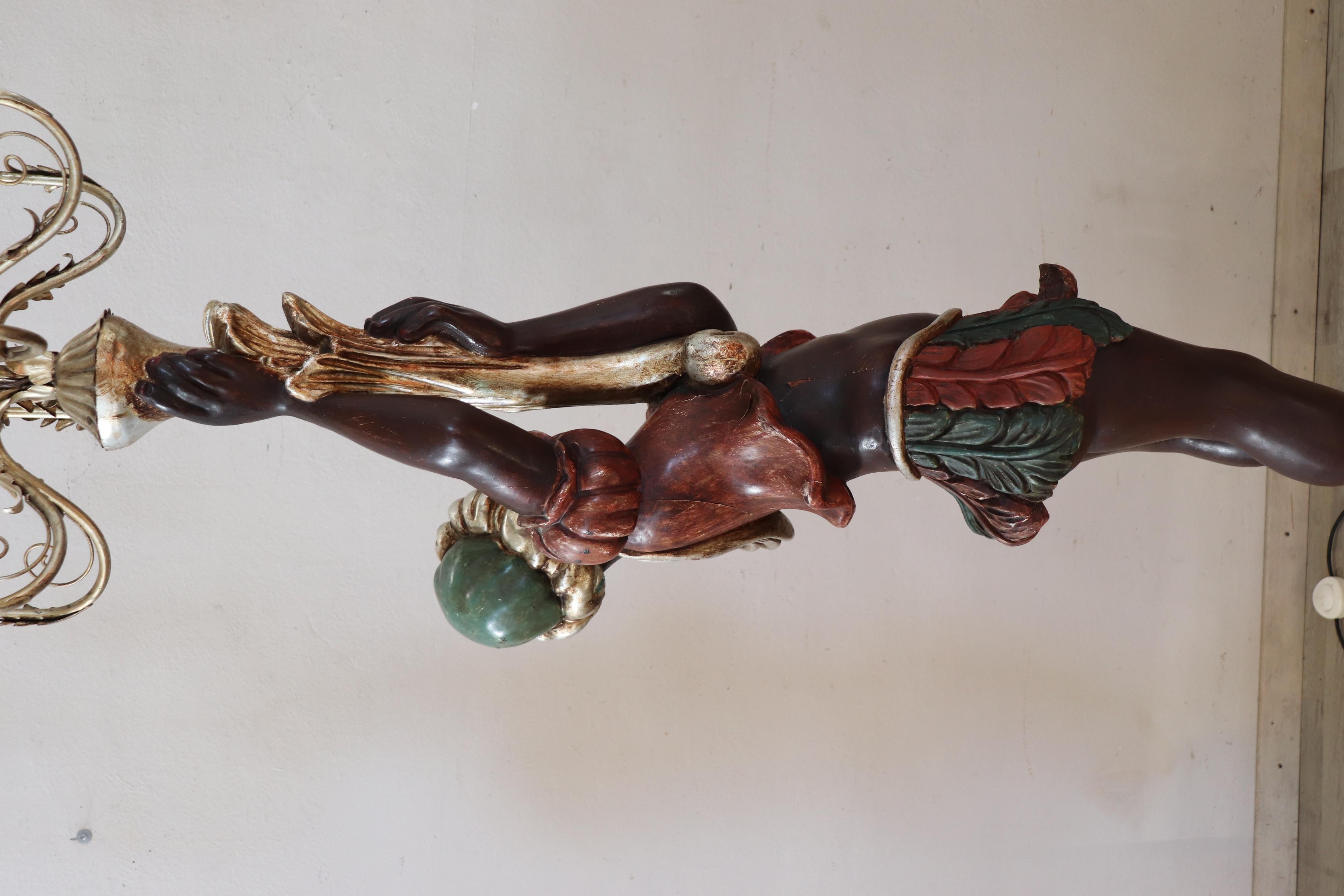 20th Century Italian Hand Painted Wood Venetian Moor Floor Lamp with 10 Bulbs 6