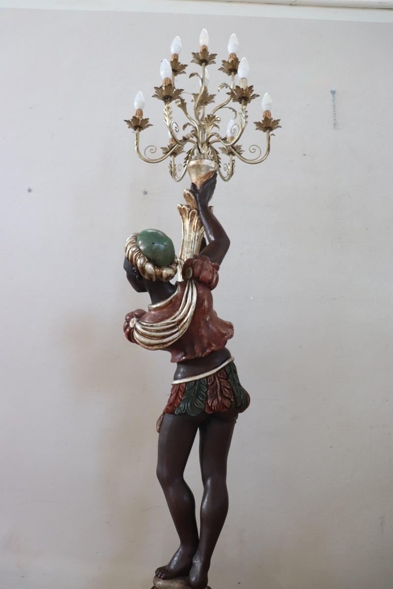 20th Century Italian Hand Painted Wood Venetian Moor Floor Lamp with 10 Bulbs 9