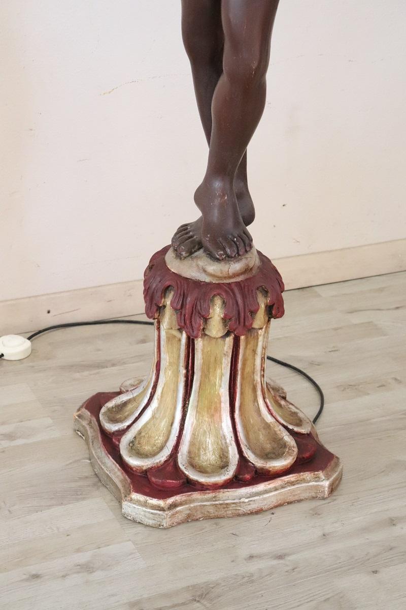 Late 20th Century 20th Century Italian Hand Painted Wood Venetian Moor Floor Lamp with 10 Bulbs