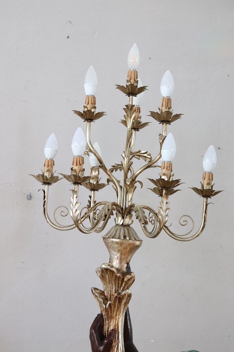 20th Century Italian Hand Painted Wood Venetian Moor Floor Lamp with 10 Bulbs 1