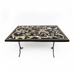 20th Century Italian Handmade Wrought Iron Coffee Table Frame Inlaid Marble Top