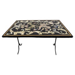 20th Century Italian Handmade Wrought Iron Coffee Table Frame Inlaid Marble Top