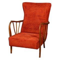 Vintage 20th Century Italian Hardwood Frame Armchair, c.1950