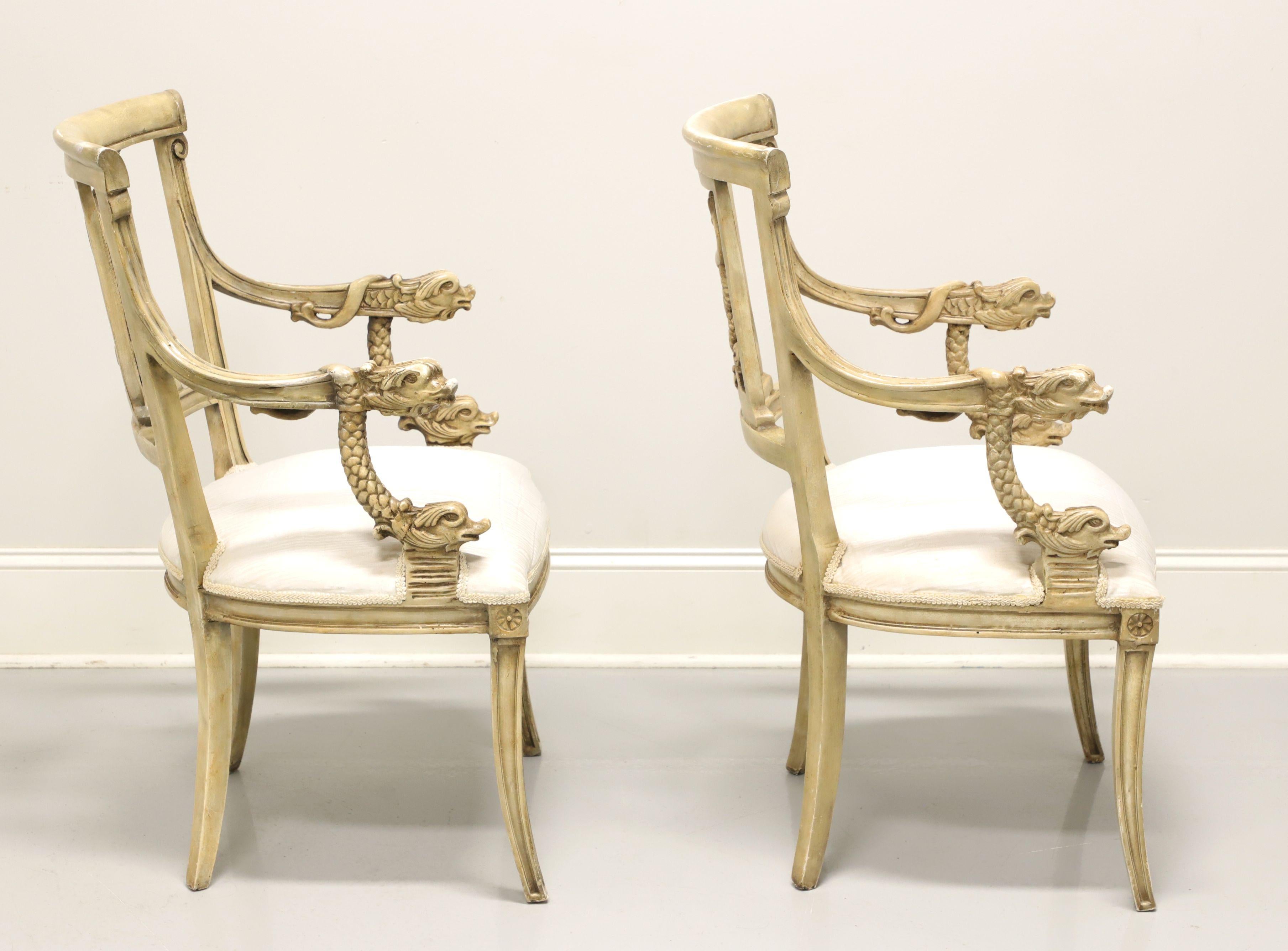 East Asian 20th Century Italian Impero Style Serpent Head Armchairs - Pair For Sale