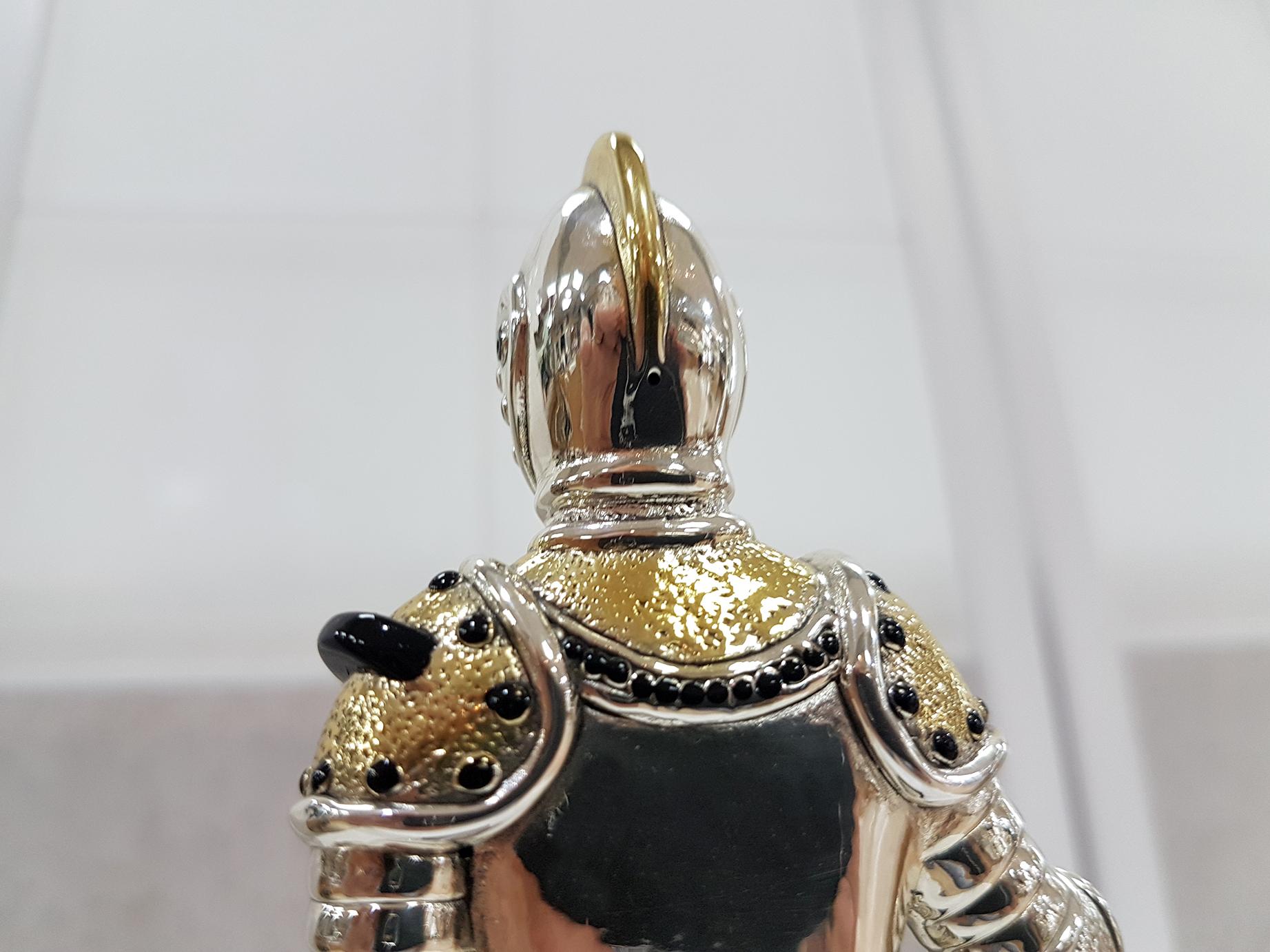 Medieval 20th Century Italian in Enameled Sterling Silver Armor on Wood Decorated Base For Sale