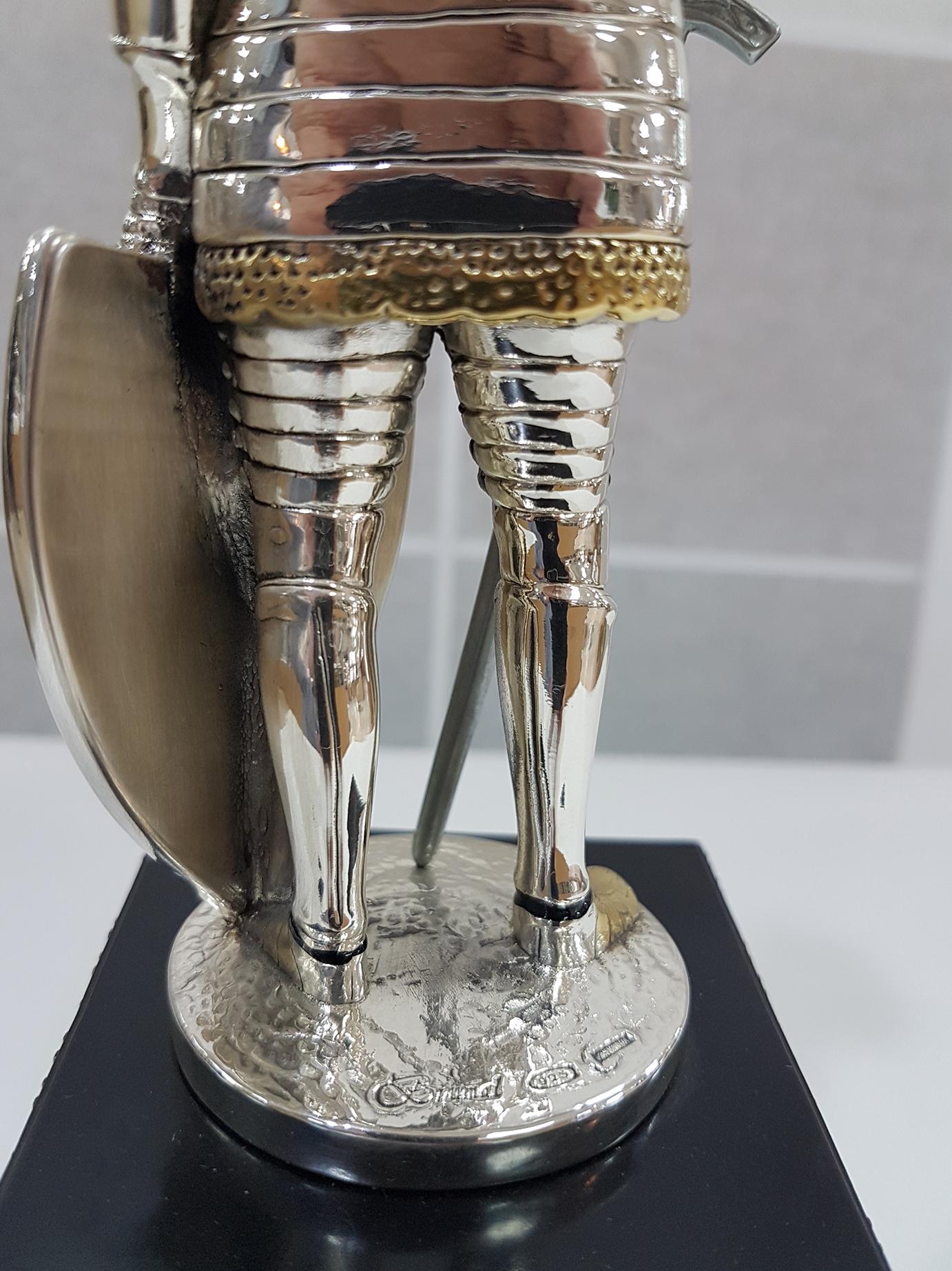 Gilt 20th Century Italian in Enameled Sterling Silver Armor on Wood Decorated Base For Sale