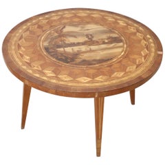 20th Century Italian Inlaid Walnut Round Coffee Table or Sofa Table