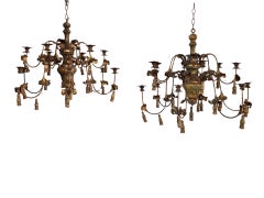 20th Century Italian Iron and Wood Pair of Chandeliers