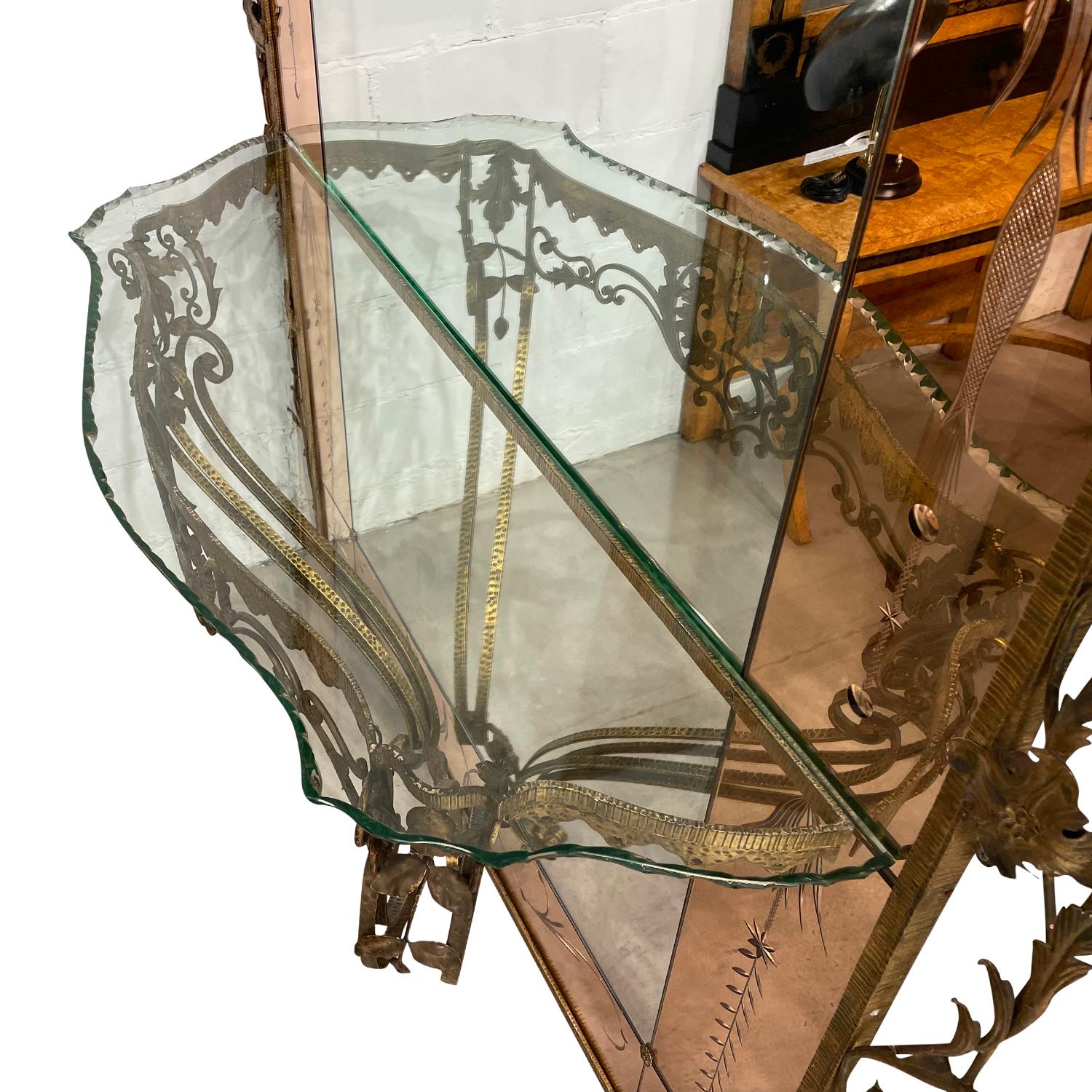 20th Century Italian Iron Floor Glass Mirror, Console Table by Pier Luigi Colli For Sale 4