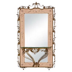 Specchio da terra in ferro e vetro del XX secolo, tavolo consolle di Pier Luigi Colli