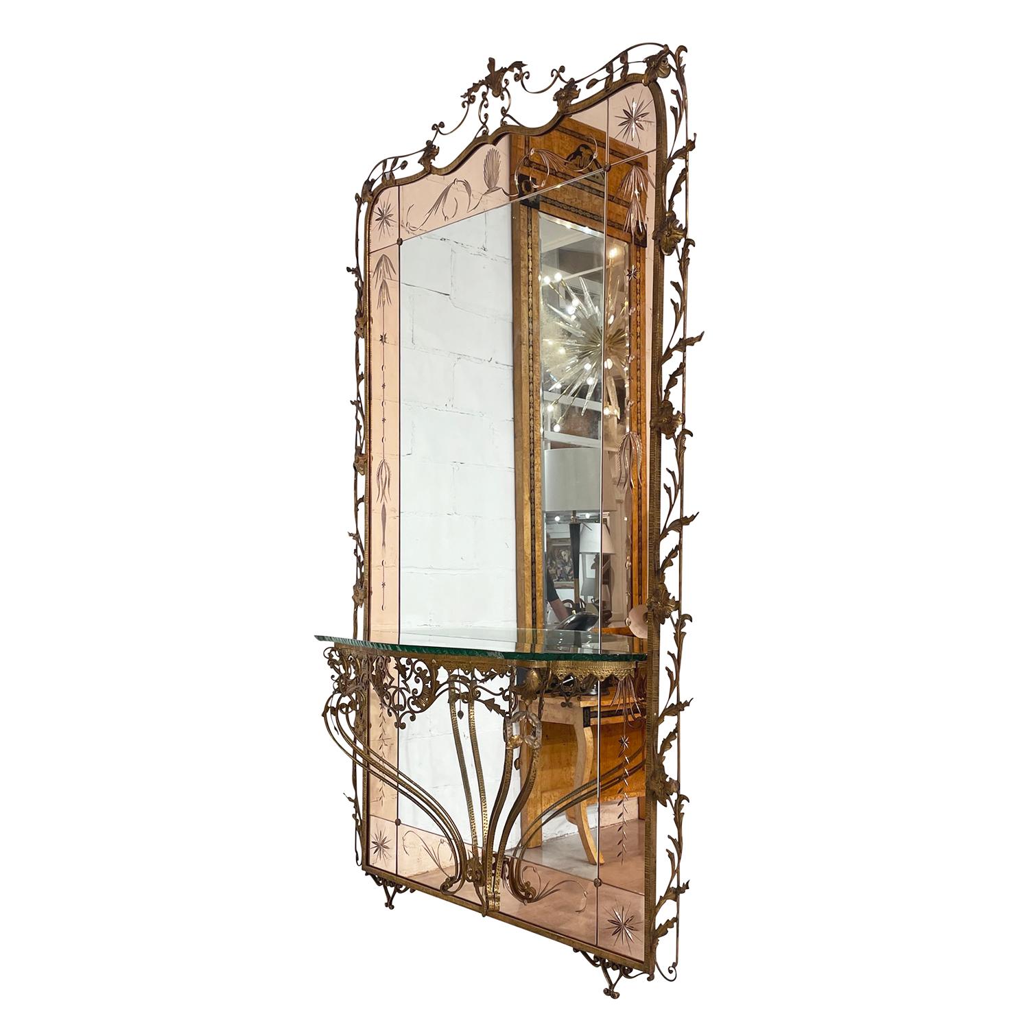 Mid-Century Modern 20th Century Italian Iron Floor Glass Mirror, Console Table by Pier Luigi Colli For Sale