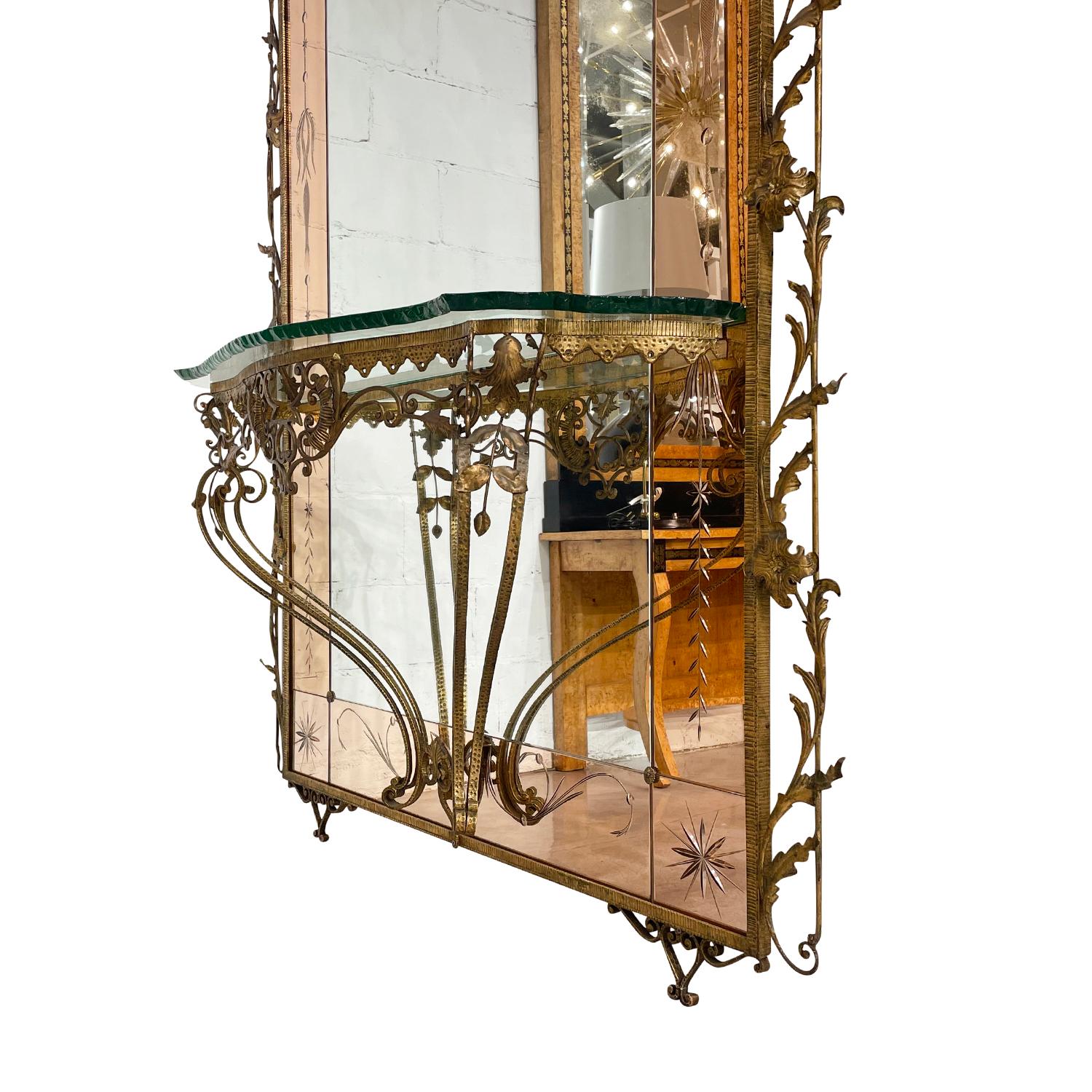 20th Century Italian Iron Floor Glass Mirror, Console Table by Pier Luigi Colli In Good Condition For Sale In West Palm Beach, FL