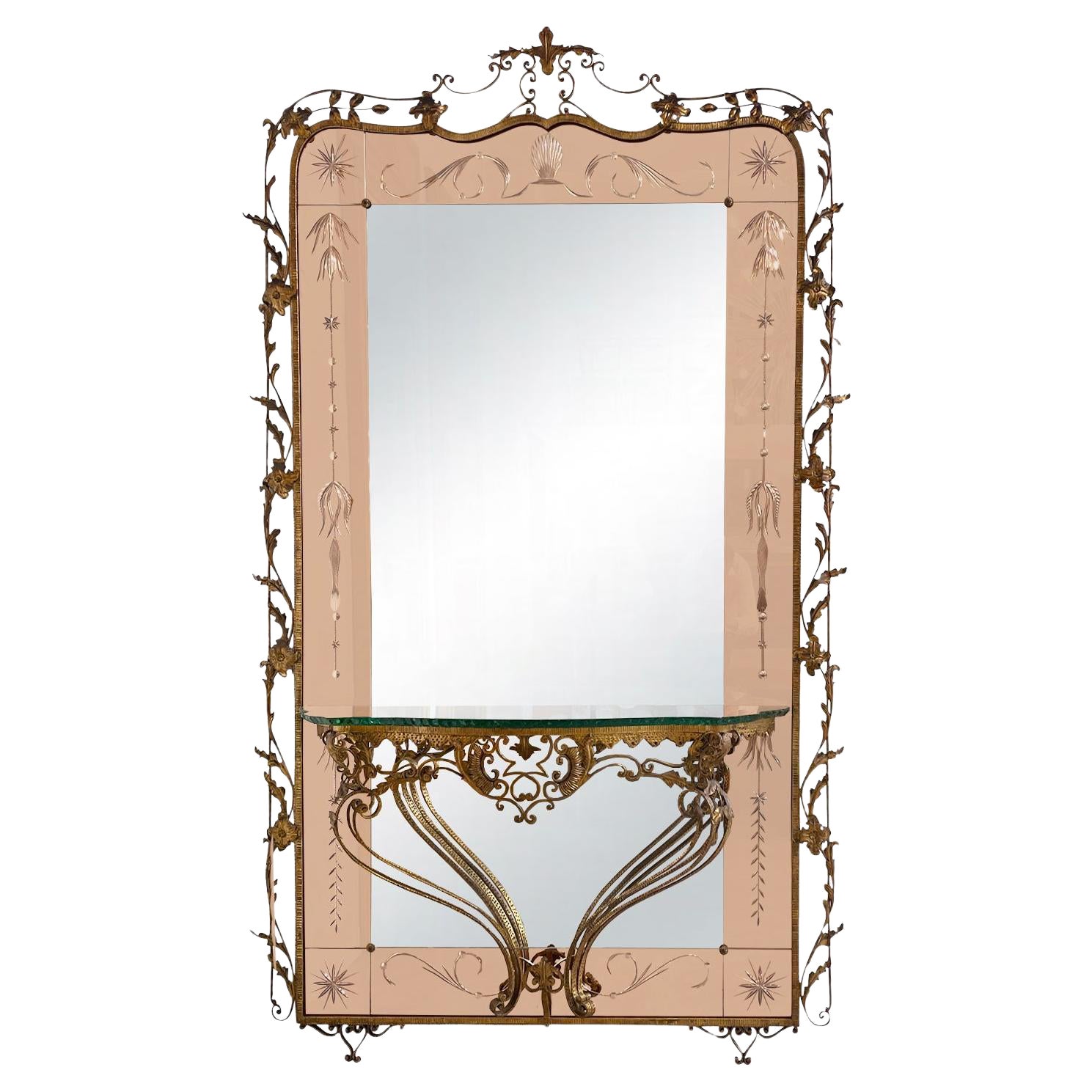 20th Century Italian Iron Floor Glass Mirror, Console Table by Pier Luigi Colli