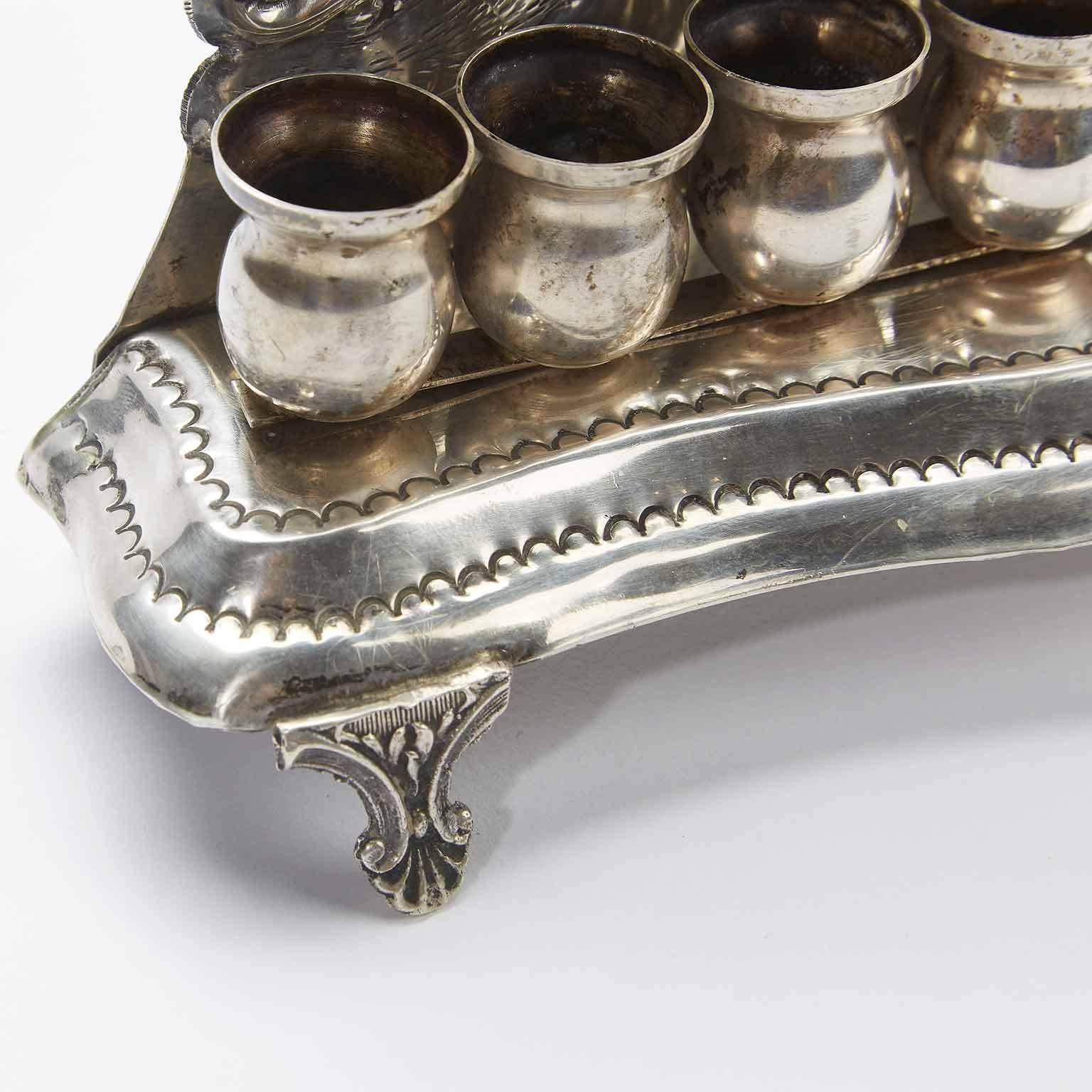 Cast 20th Century Italian Judaica Silver Hanukkah Lamp Menorah