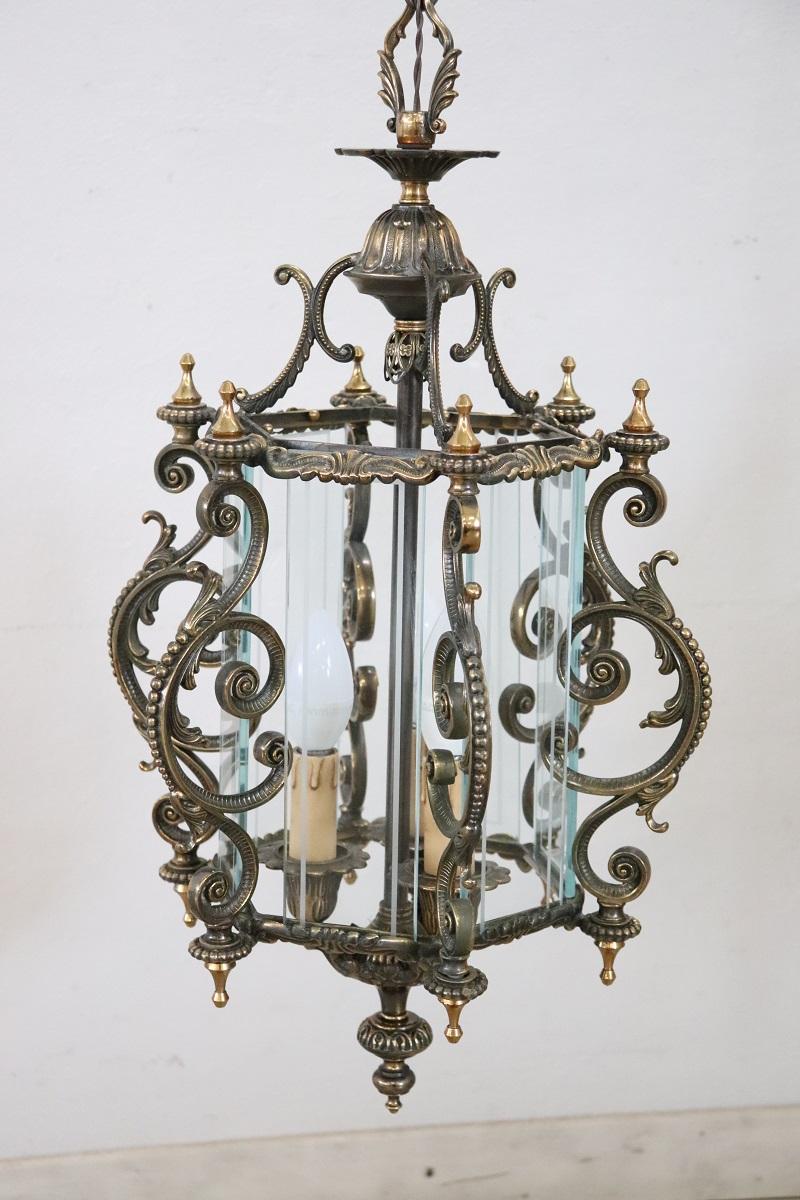 Late 20th Century 20th Century Italian Lantern in Glass and Bronze For Sale