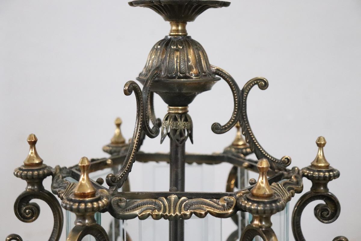 20th Century Italian Lantern in Glass and Bronze For Sale 1