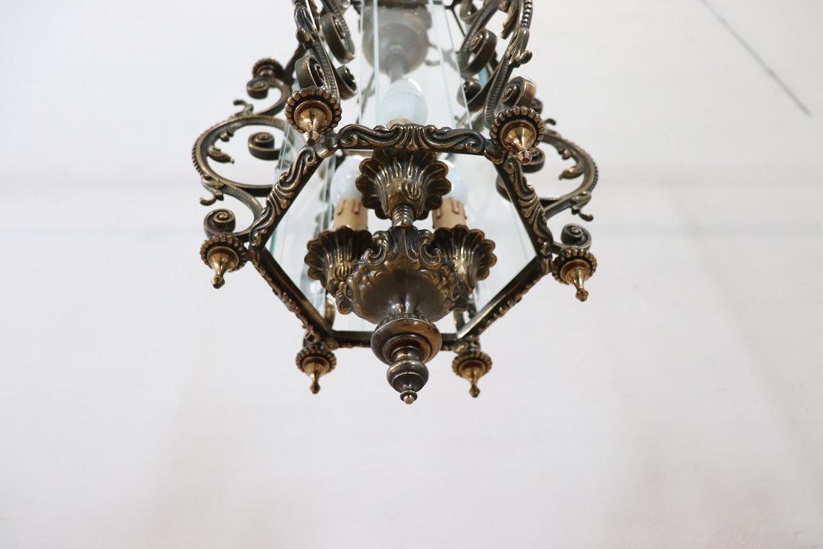 20th Century Italian Lantern in Glass and Bronze For Sale 4