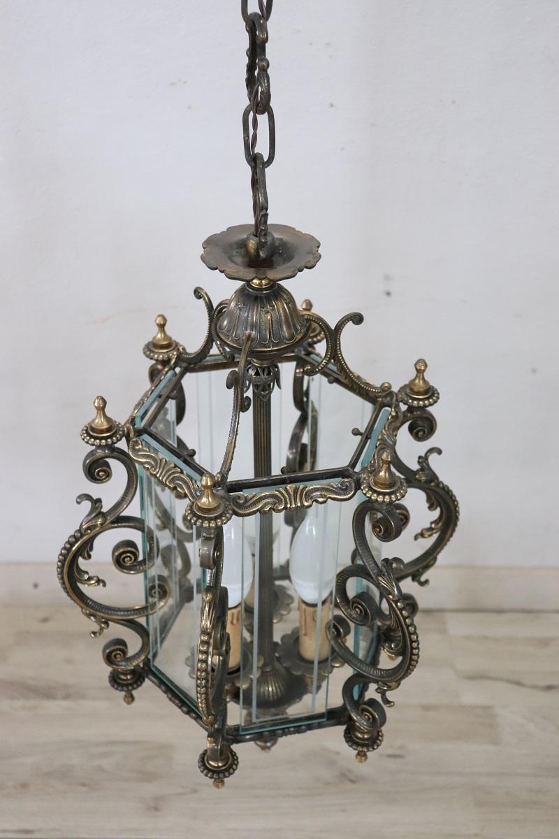 20th Century Italian Lantern in Glass and Bronze For Sale 5