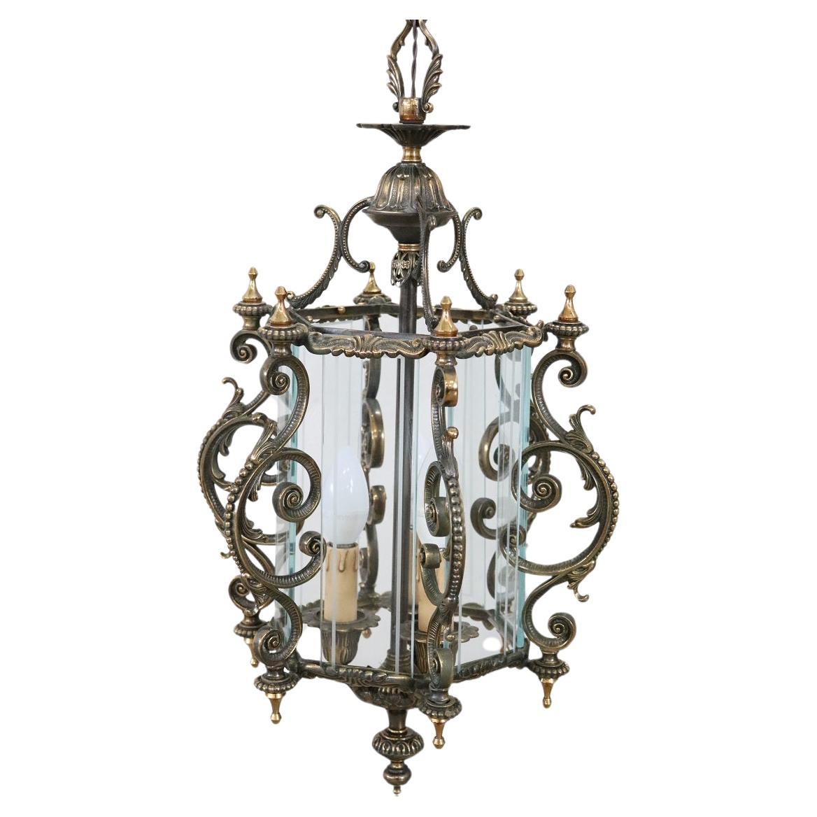 20th Century Italian Lantern in Glass and Bronze For Sale