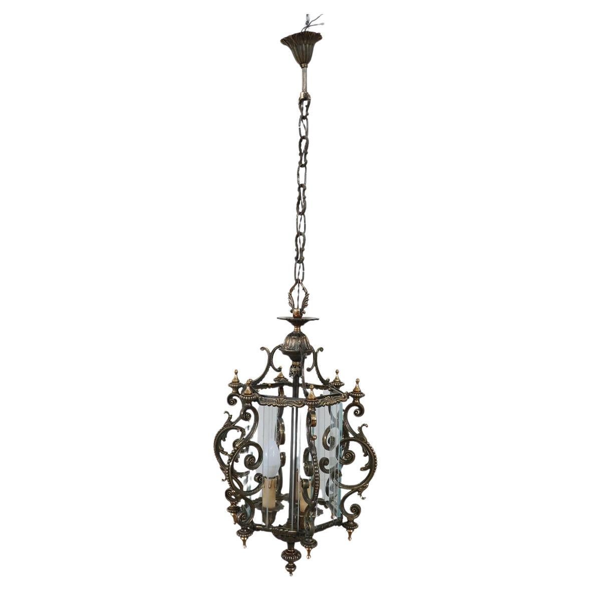 20th Century Italian Lantern in Glass and Bronze For Sale