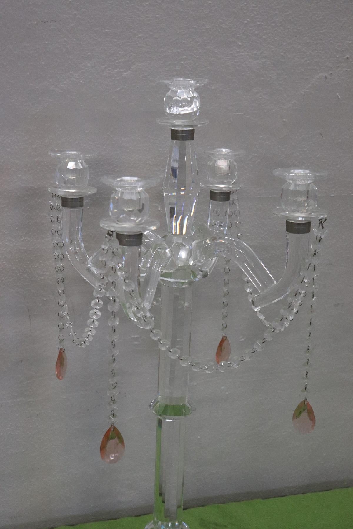 Rare large candelabrum in crystal with 5-arms for 5-candles. Perfect conditions very refined perfect for center table decoration
