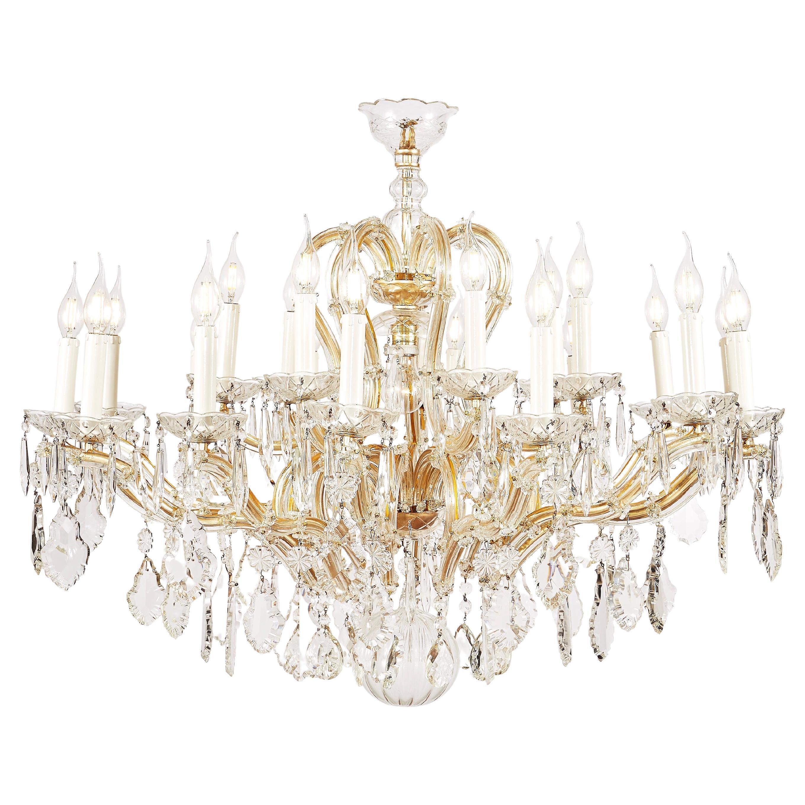 20th Century Italian Large Crystal Chandelier Hollywood Regency Style 22 Lights