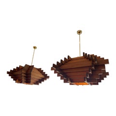Vintage 20th Century Italian Large Geometric Wooden Ceiling Pendants
