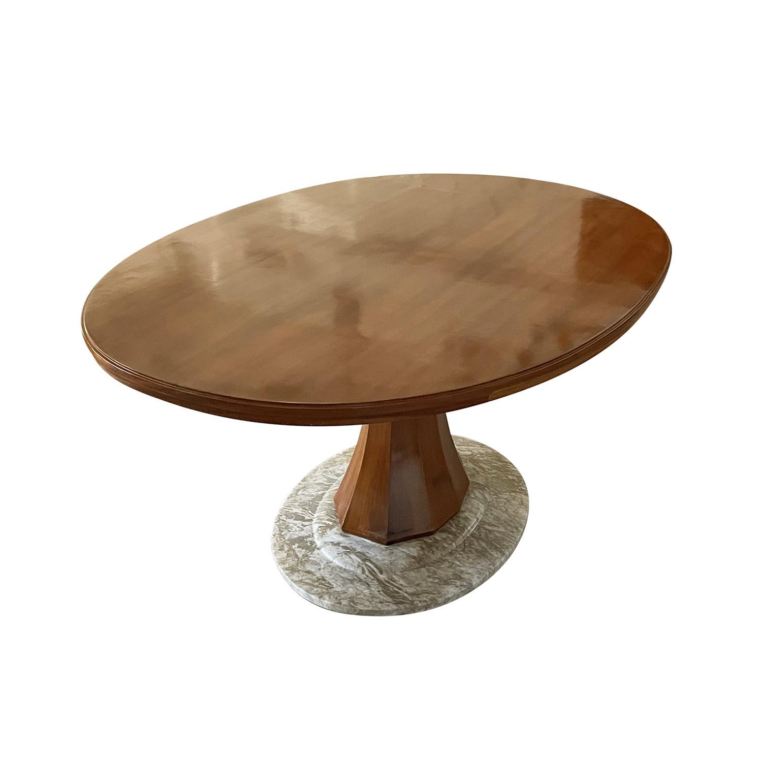 Hand-Carved 20th Century Italian Large Oval Rosewood, Marble Dining Table by Vittorio Dassi
