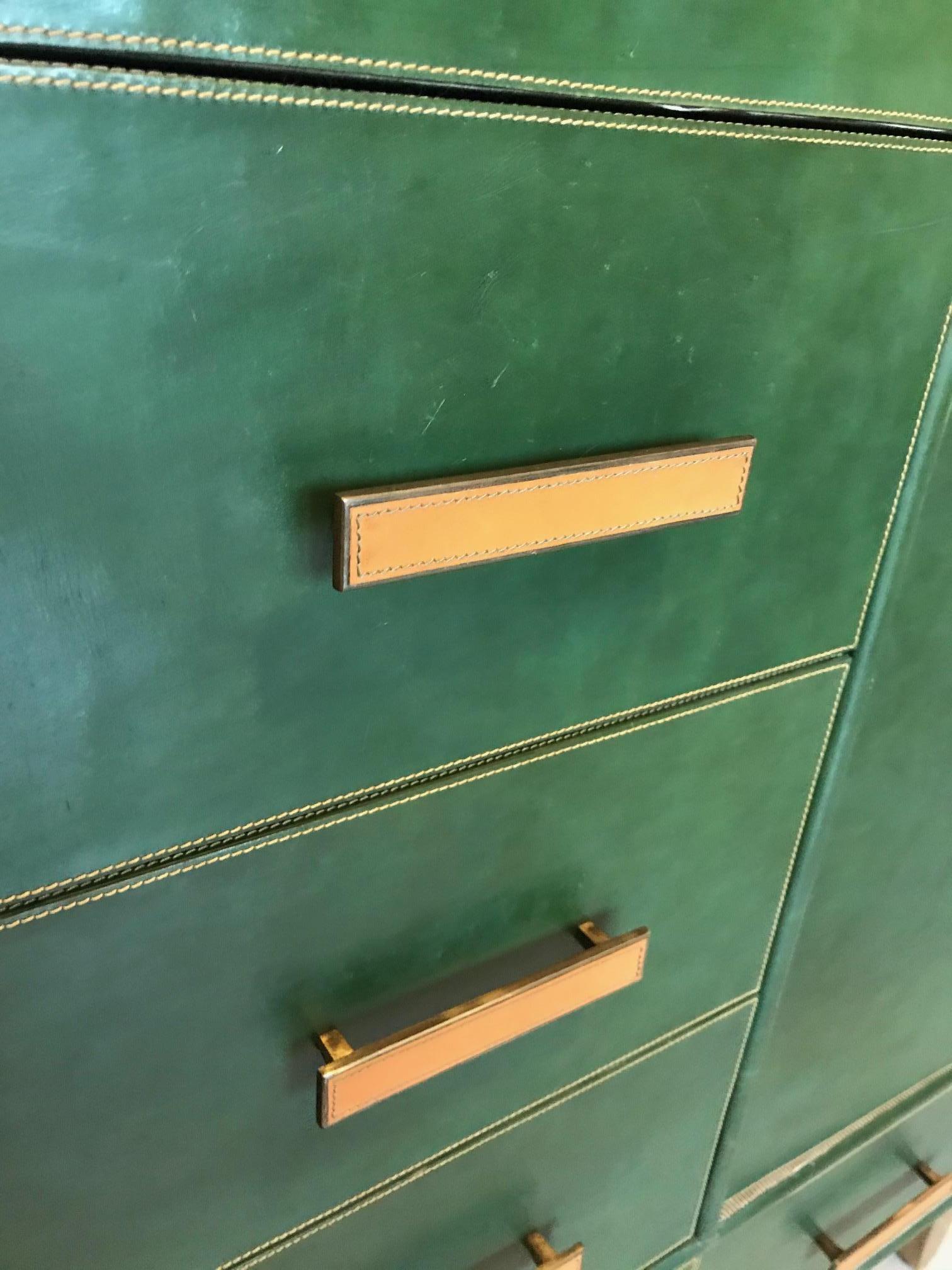 20th Century Italian Leather and Brass Chest of Drawers, 1980s 6