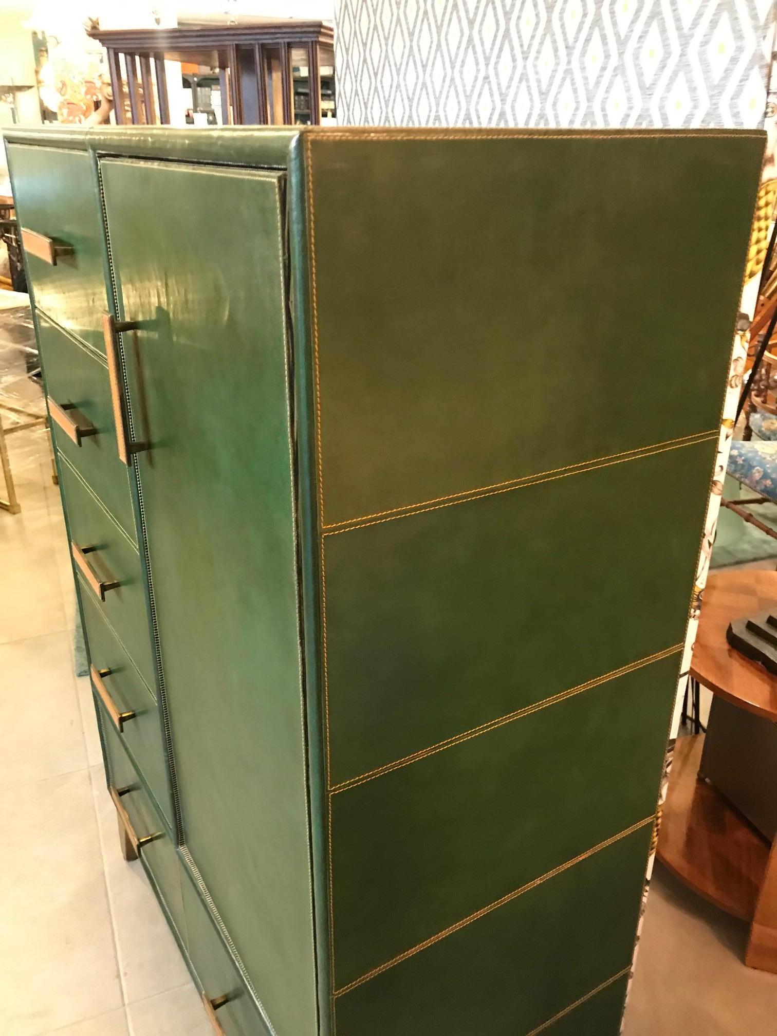 20th Century Italian Leather and Brass Chest of Drawers, 1980s 10