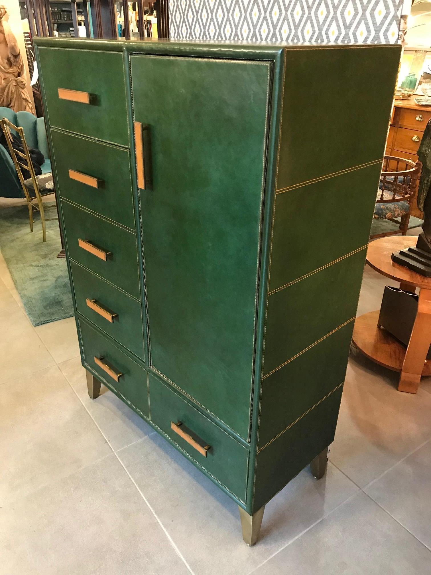 20th Century Italian Leather and Brass Chest of Drawers, 1980s 1