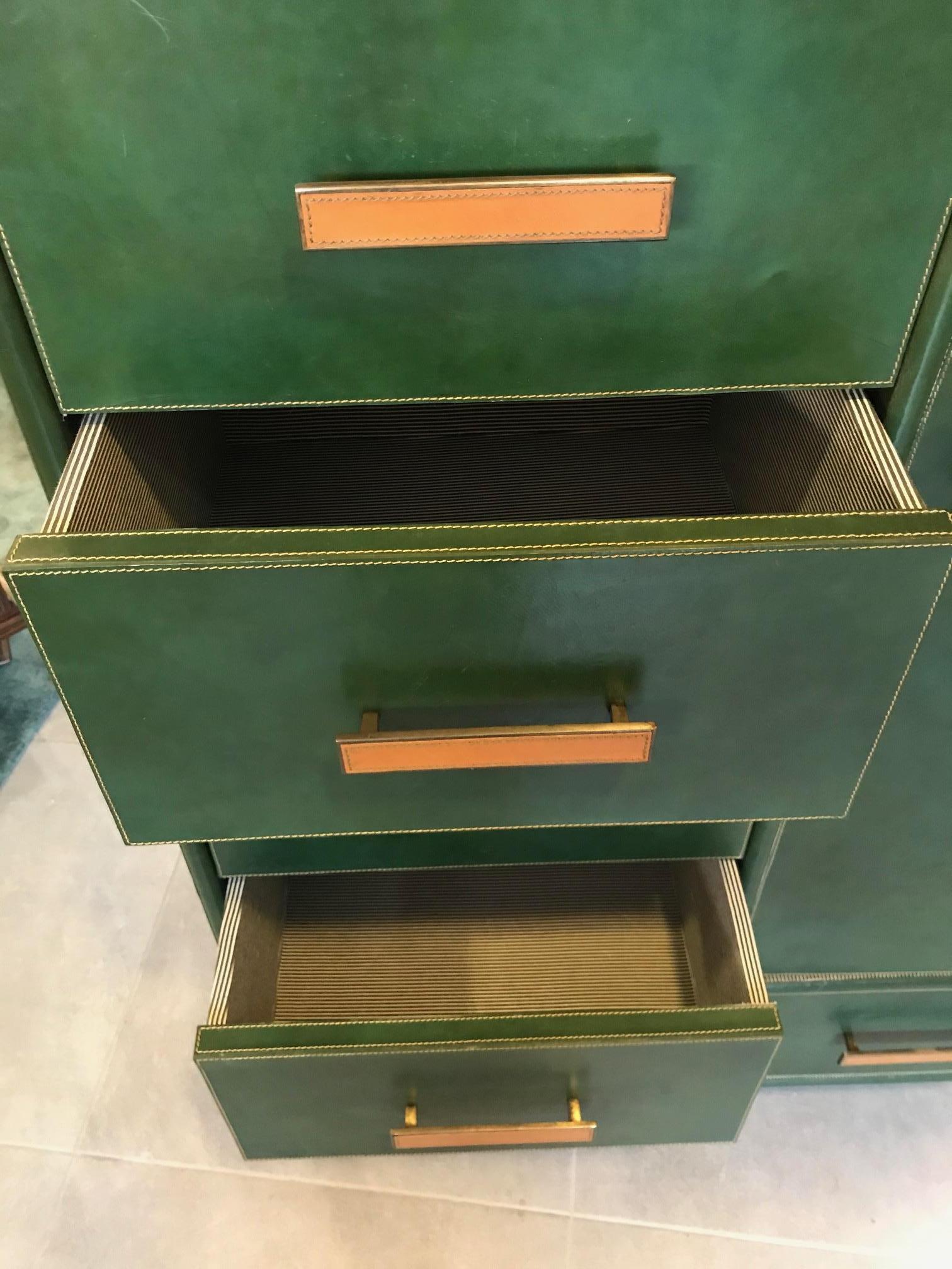20th Century Italian Leather and Brass Chest of Drawers, 1980s 4