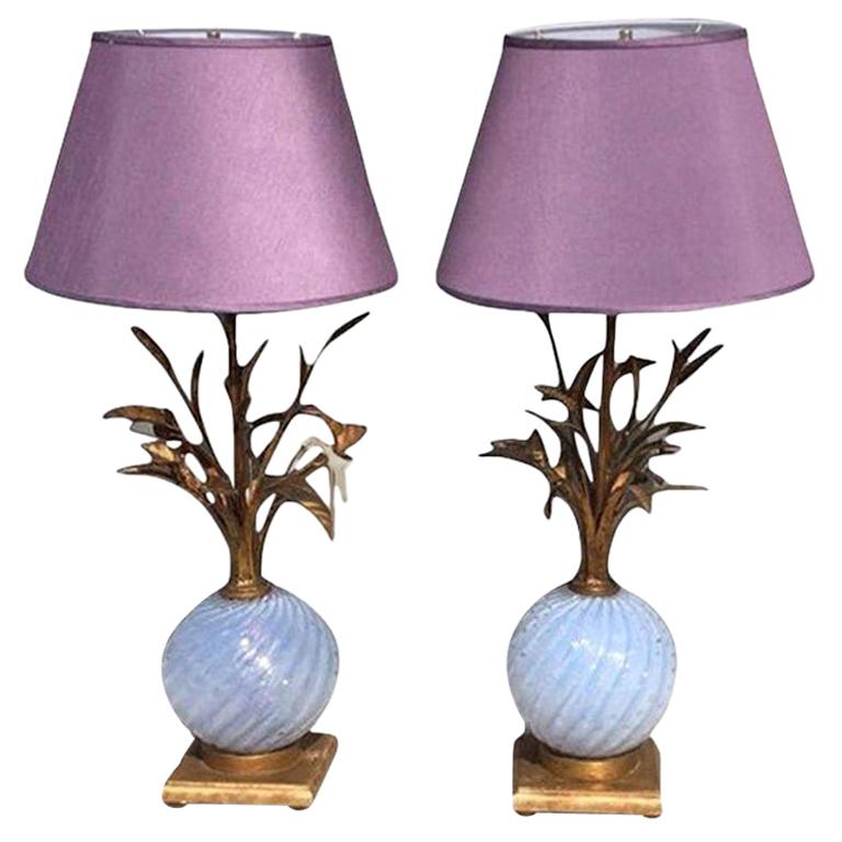 Tall Murano Table Lamps, Lilac Table Lamp