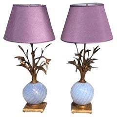 20th Century Lilac Italian Pair of Tall Murano Table Lamps by Barovier & Toso