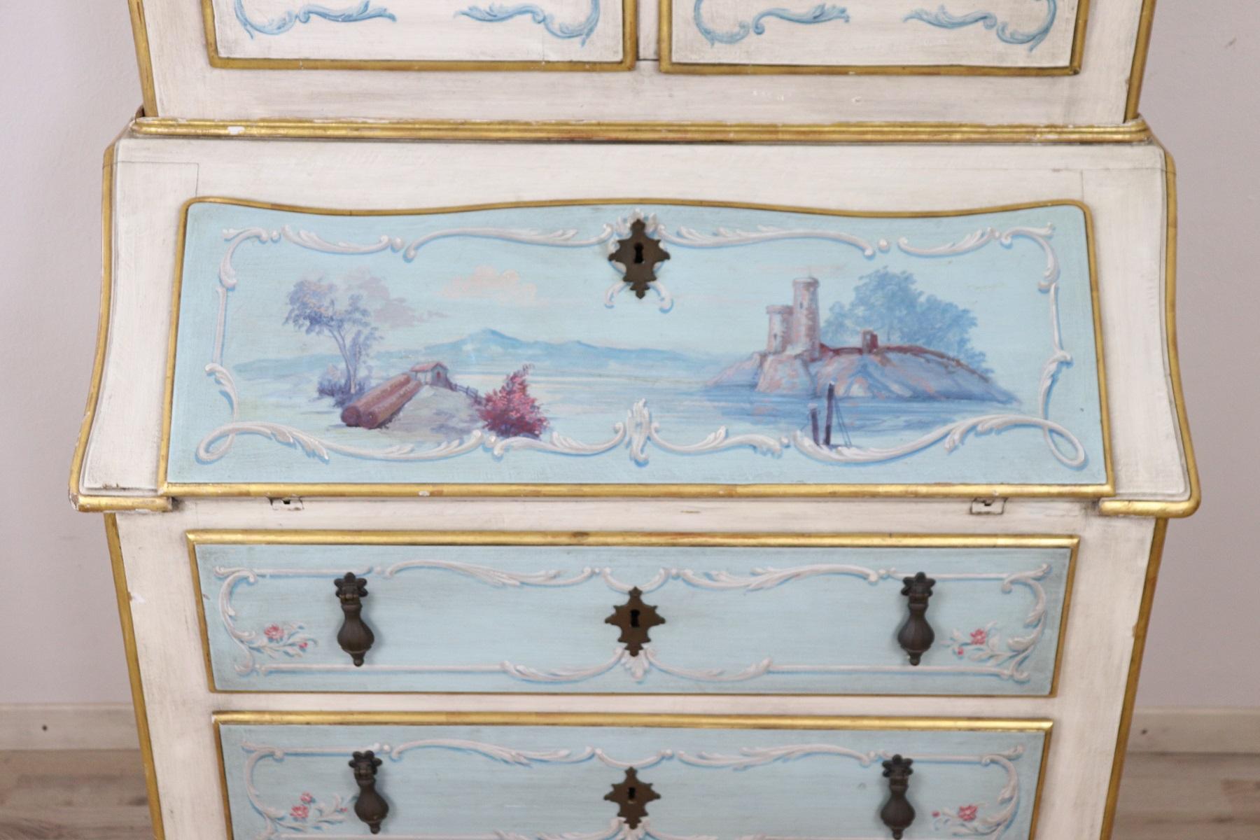 Mid-20th Century 20th Century Italian Louis XIV Style in Lacquered Painted Wood Trumeau Cabinet