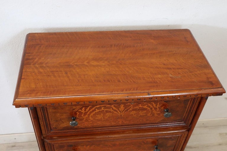 Louis XV 20th Century Italian Louis XIV Style Inlaid Walnut Small Chest of Drawer