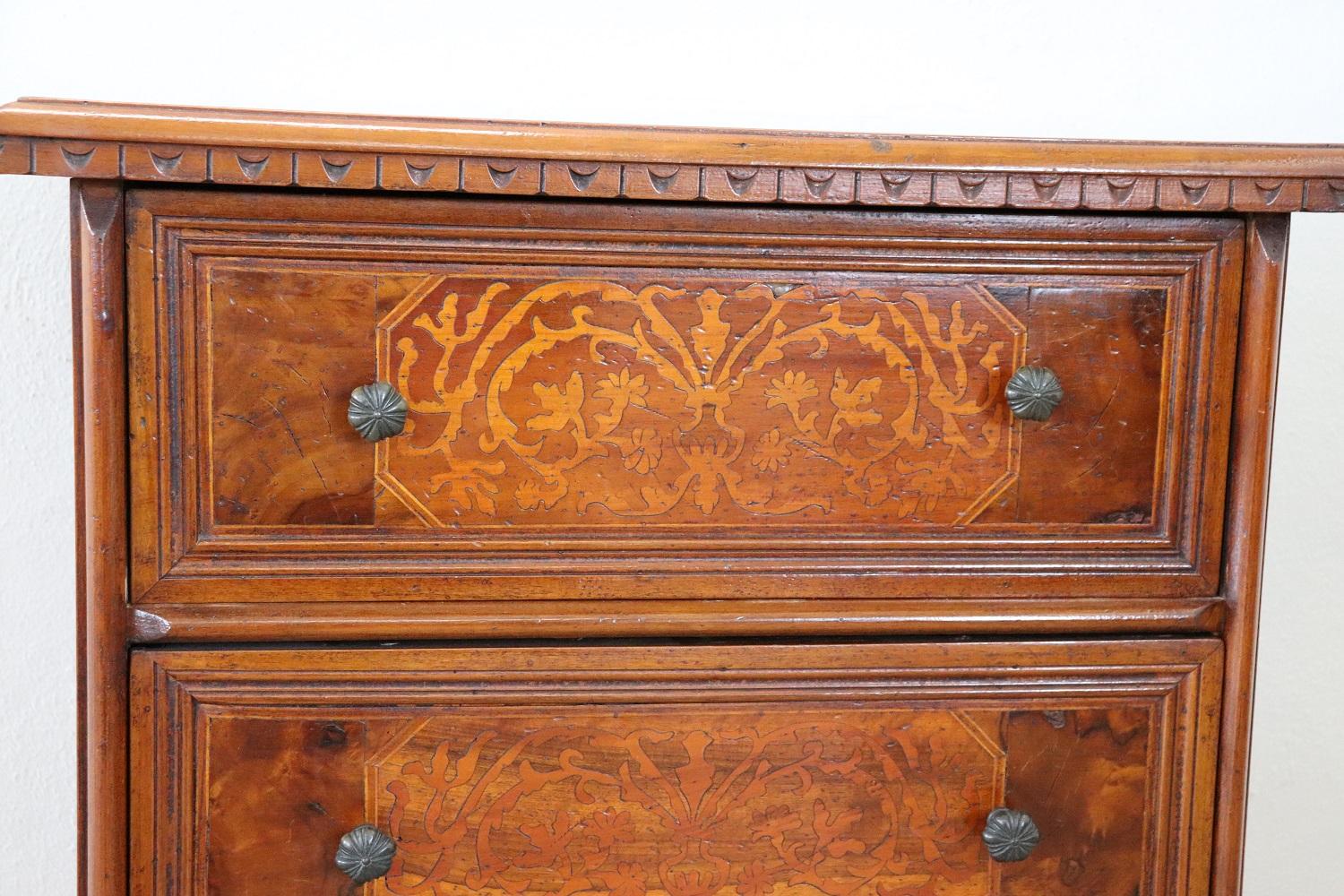 Inlay 20th Century Italian Louis XIV Style Inlaid Walnut Small Chest of Drawer