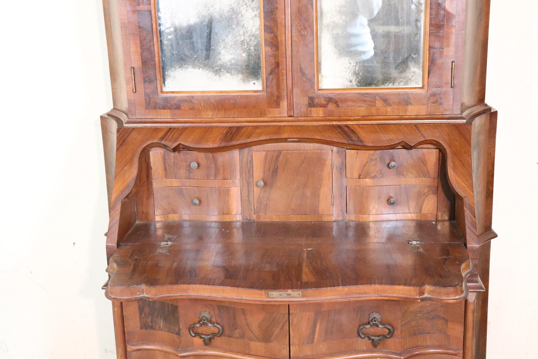 20th Century Italian Louis XIV Style Trumeau, Secretaire in Walnut and Burl 7