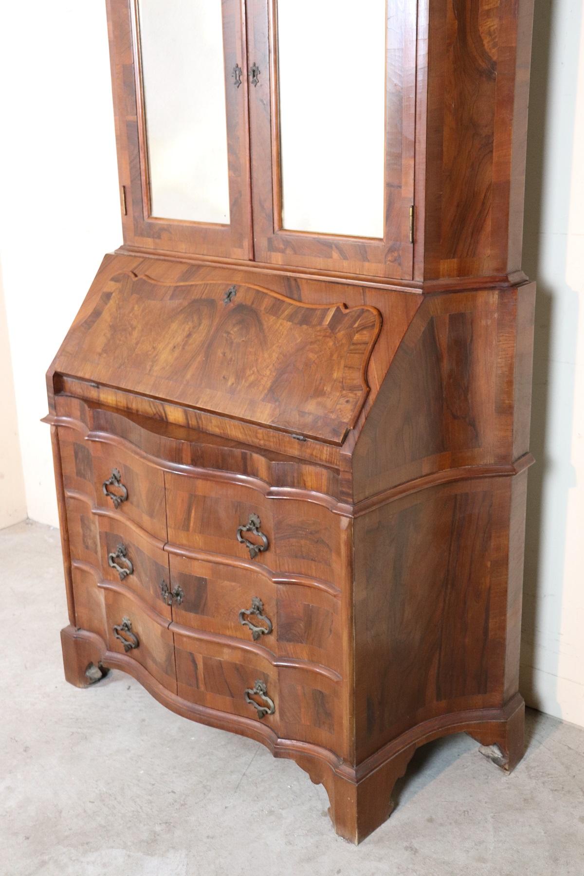 20th Century Italian Louis XIV Style Trumeau, Secretaire in Walnut and Burl 1