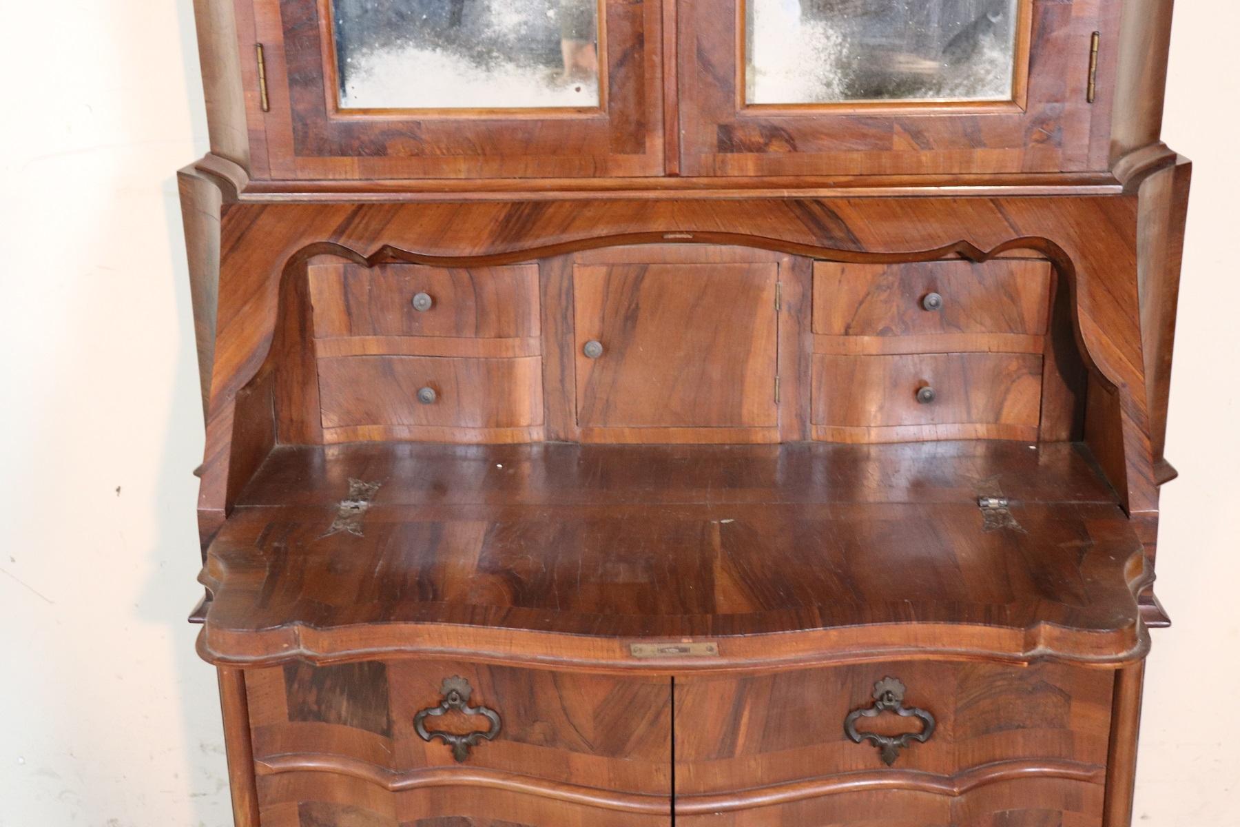 20th Century Italian Louis XIV Style Trumeau, Secretaire in Walnut and Burl 3