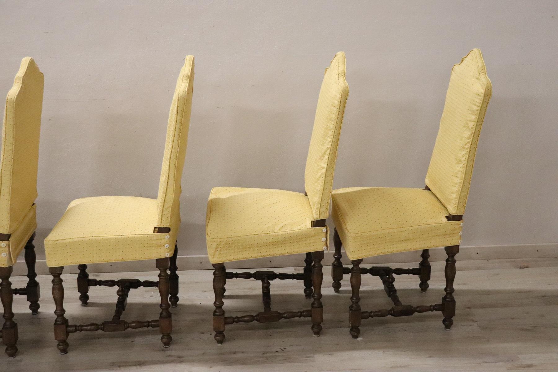 20th Century Italian Louis XIV Style Walnut Wood Chairs, Set of Six 6