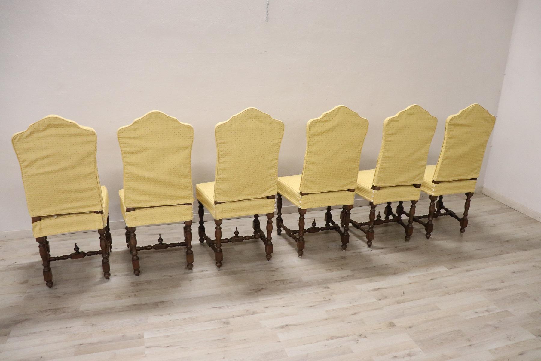 20th Century Italian Louis XIV Style Walnut Wood Chairs, Set of Six 7