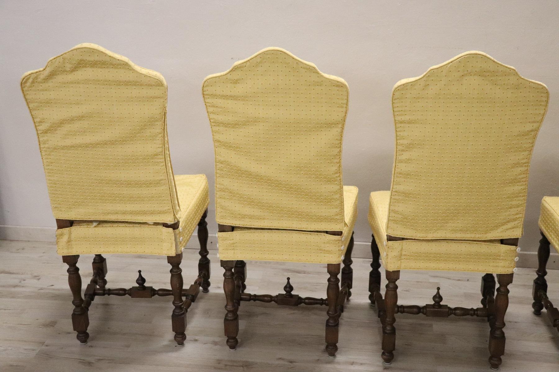 20th Century Italian Louis XIV Style Walnut Wood Chairs, Set of Six 8