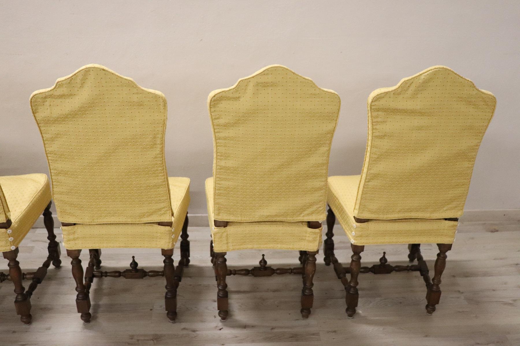 20th Century Italian Louis XIV Style Walnut Wood Chairs, Set of Six 9