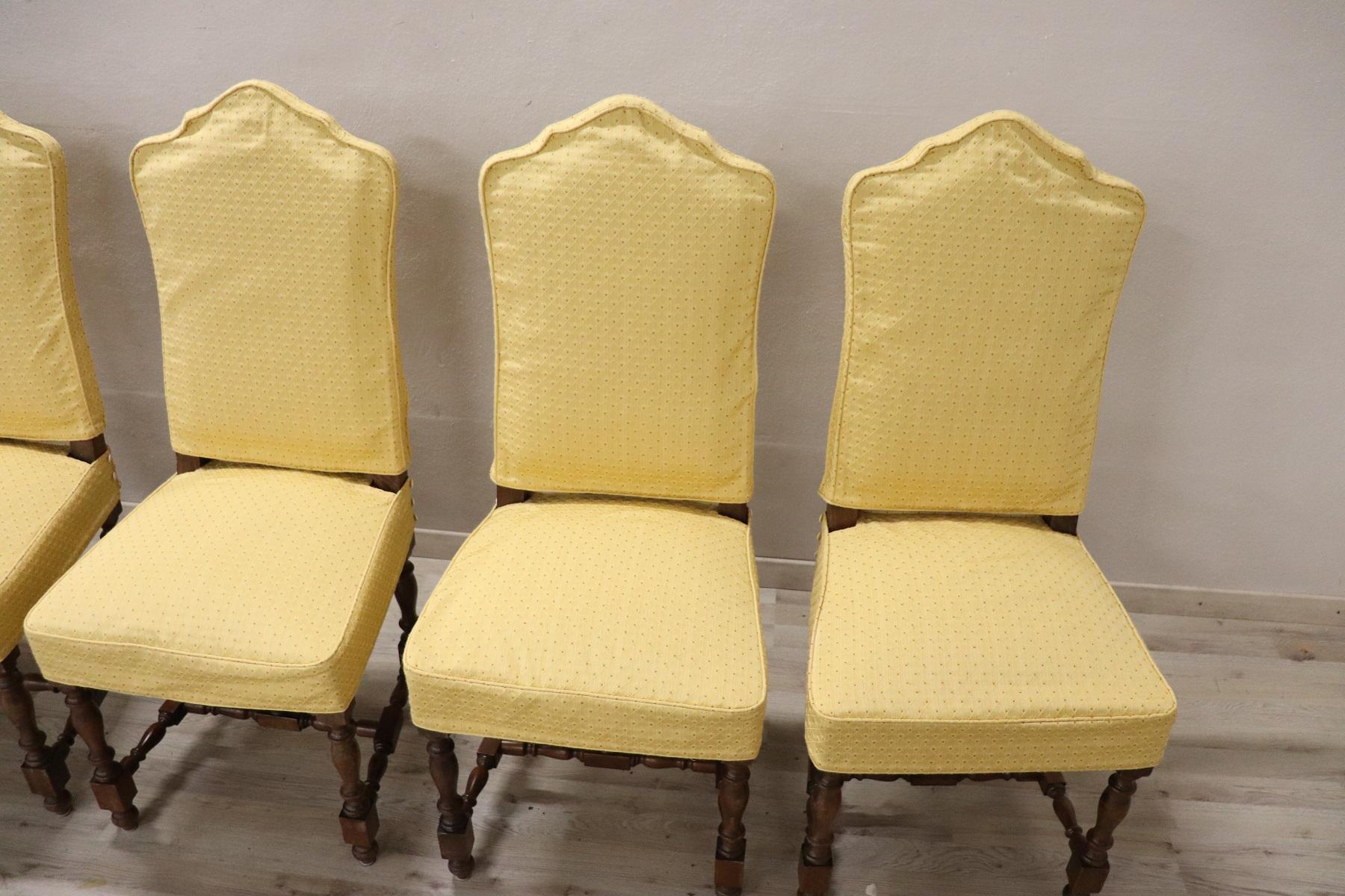 20th Century Italian Louis XIV Style Walnut Wood Chairs, Set of Six 1