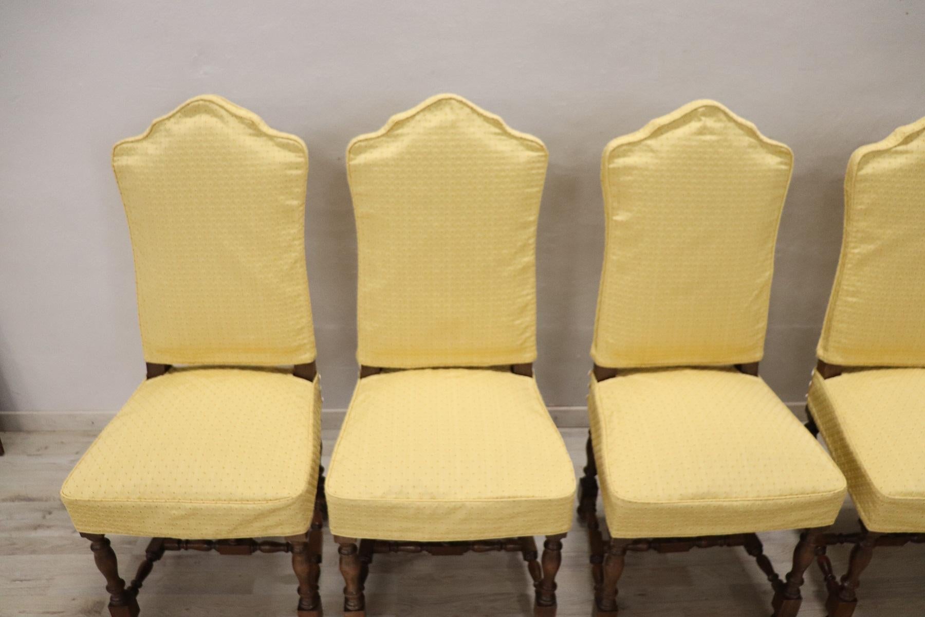 20th Century Italian Louis XIV Style Walnut Wood Chairs, Set of Six 2
